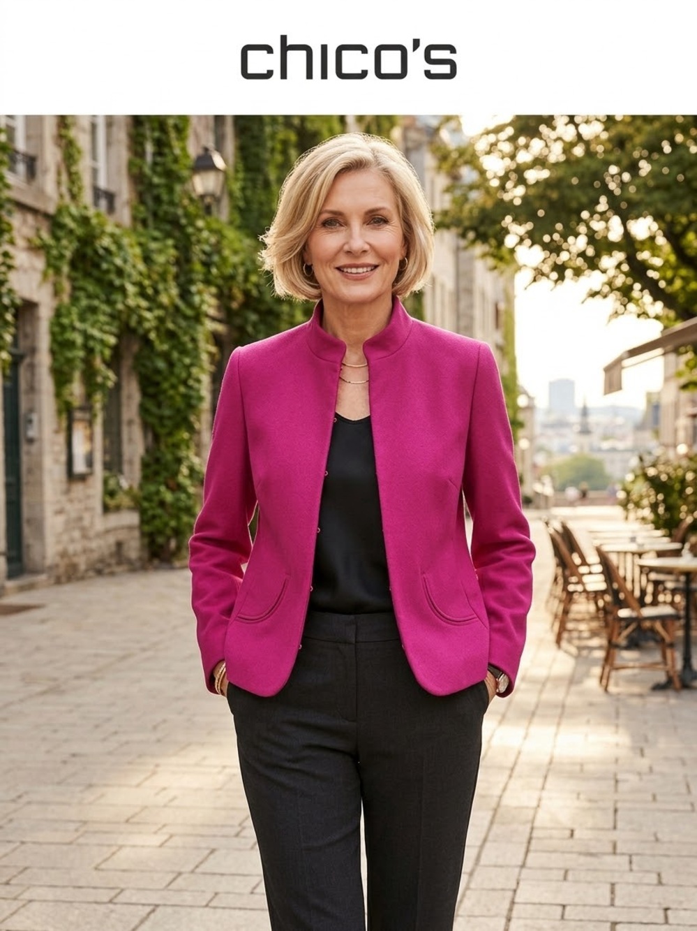 Chico's Fuchsia Stand-Collar Blazer